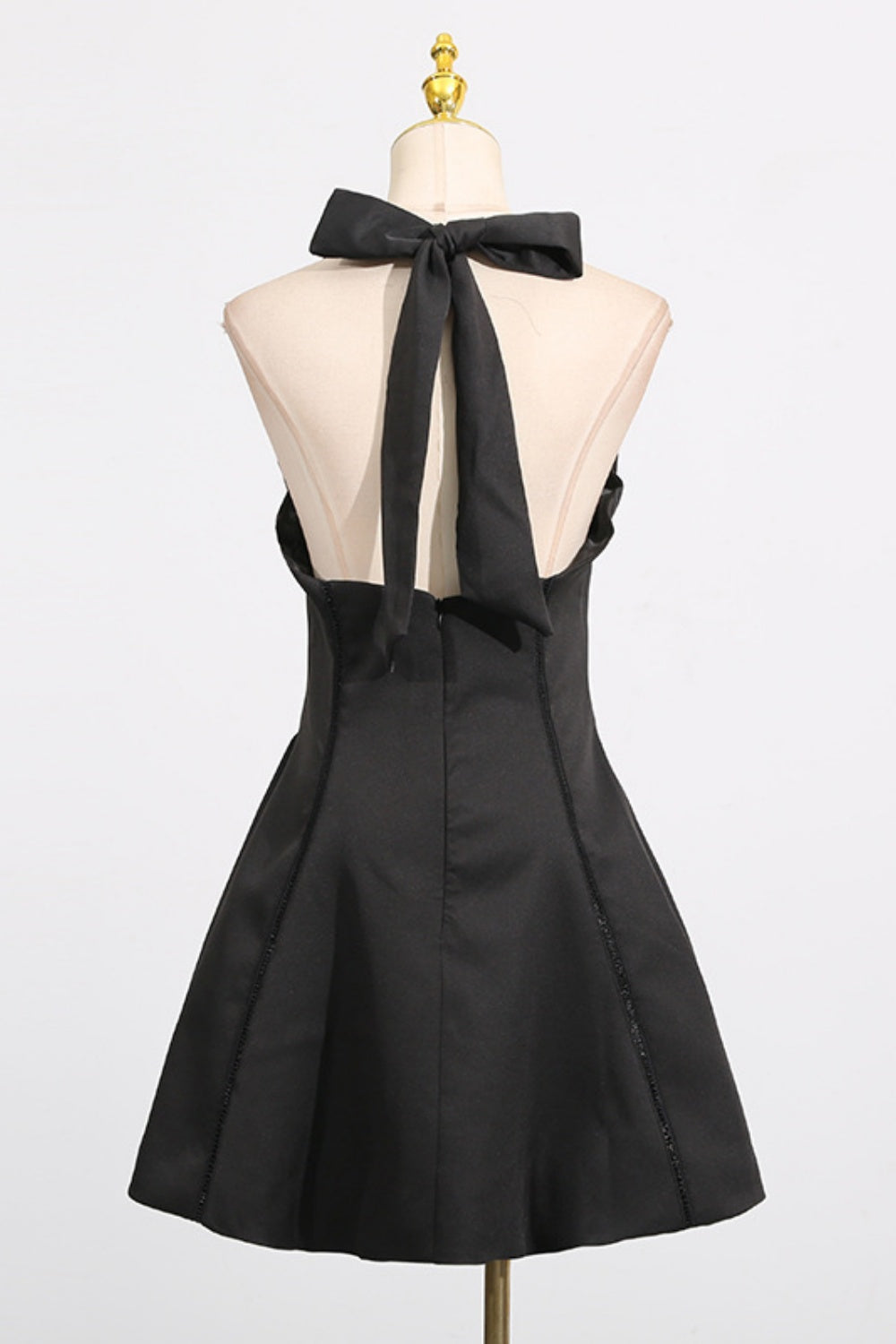 Halter A-line Party Dress with Bow in Black