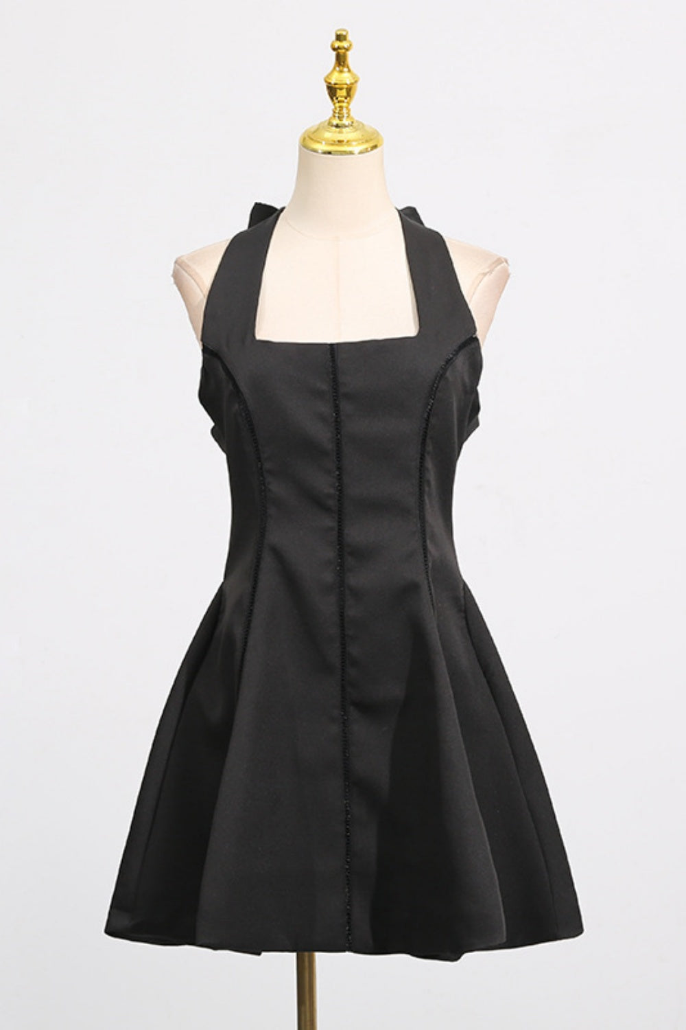 Halter A-line Party Dress with Bow in Black