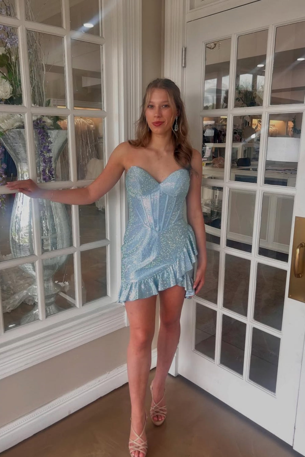 Beaded Sweetheart A-line Homecoming Dress with Ruffle in Blue