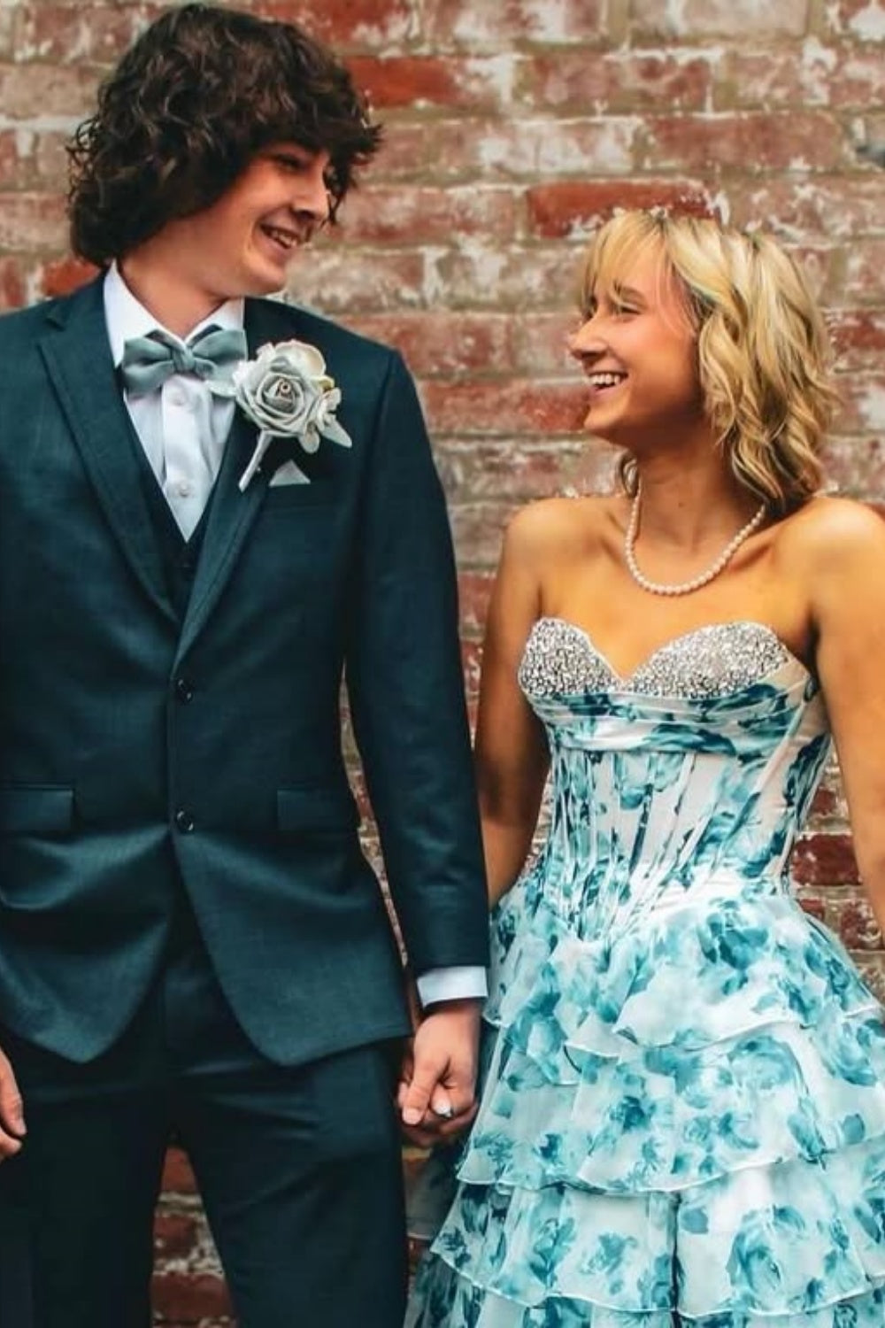 Beaded Sweetheart Ruched A-line Ruffle Prom Dress in Floral