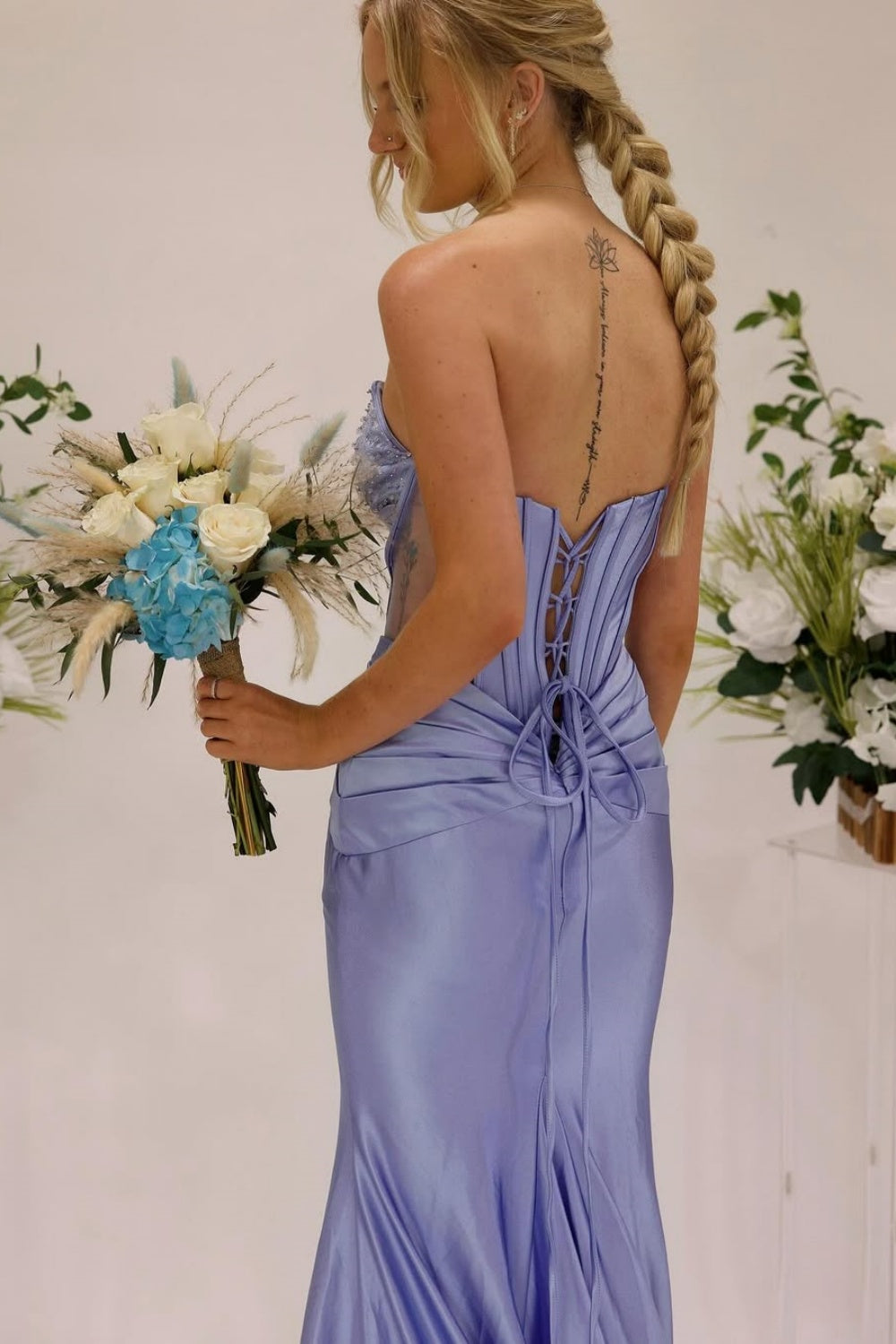Beaded Sweetheart Illusion Mermaid Prom Dress in Purple