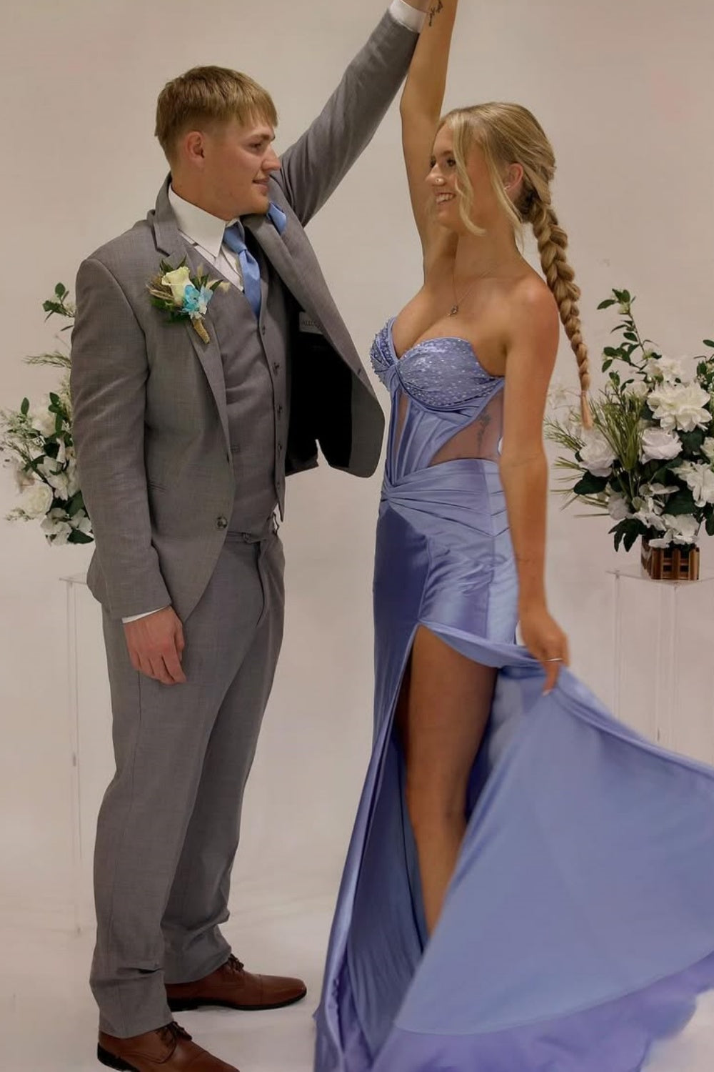 Beaded Sweetheart Illusion Mermaid Prom Dress in Purple