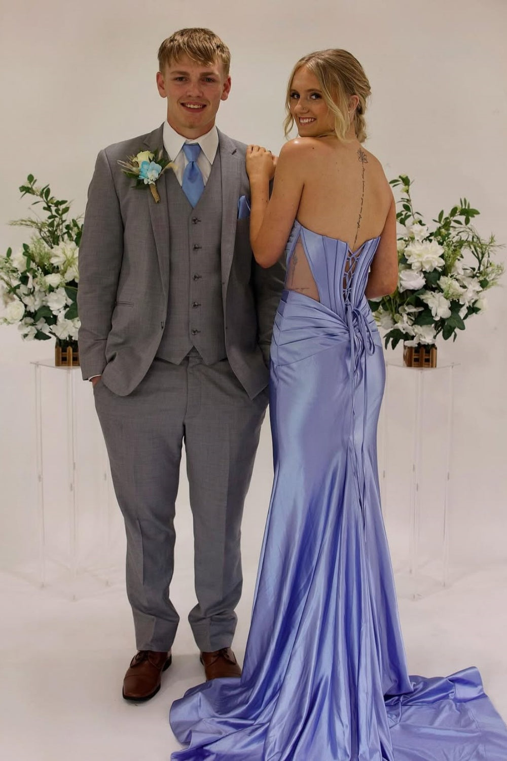 Beaded Sweetheart Illusion Mermaid Prom Dress in Purple
