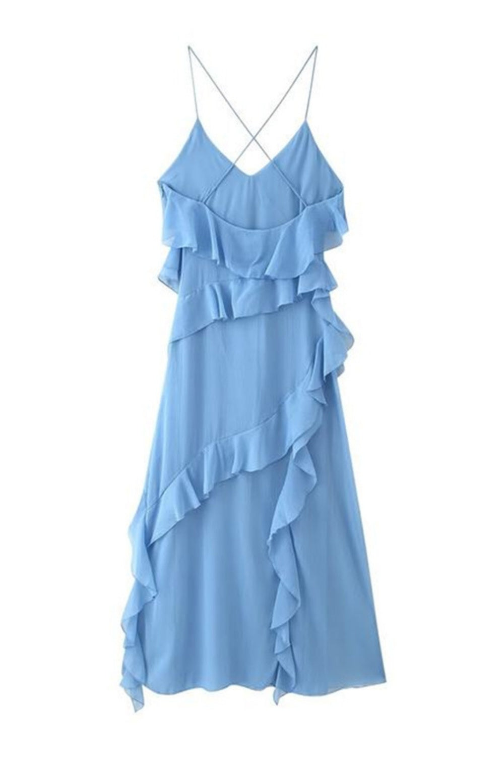 Ruffle Spaghetti Straps A-line Holiday Dress in Blue