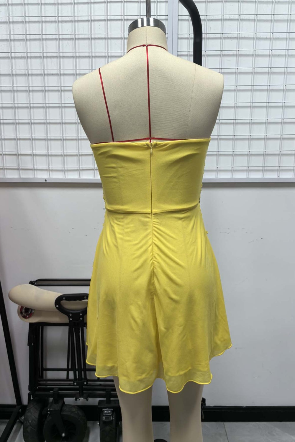 Strapless Keyhole A-line Ruched Homecoming Dress with Pearl in Yellow