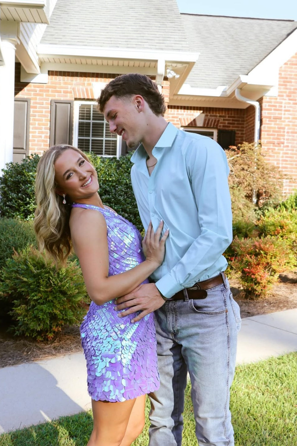 Halter Sequin Fitted Homecoming Dress in Purple