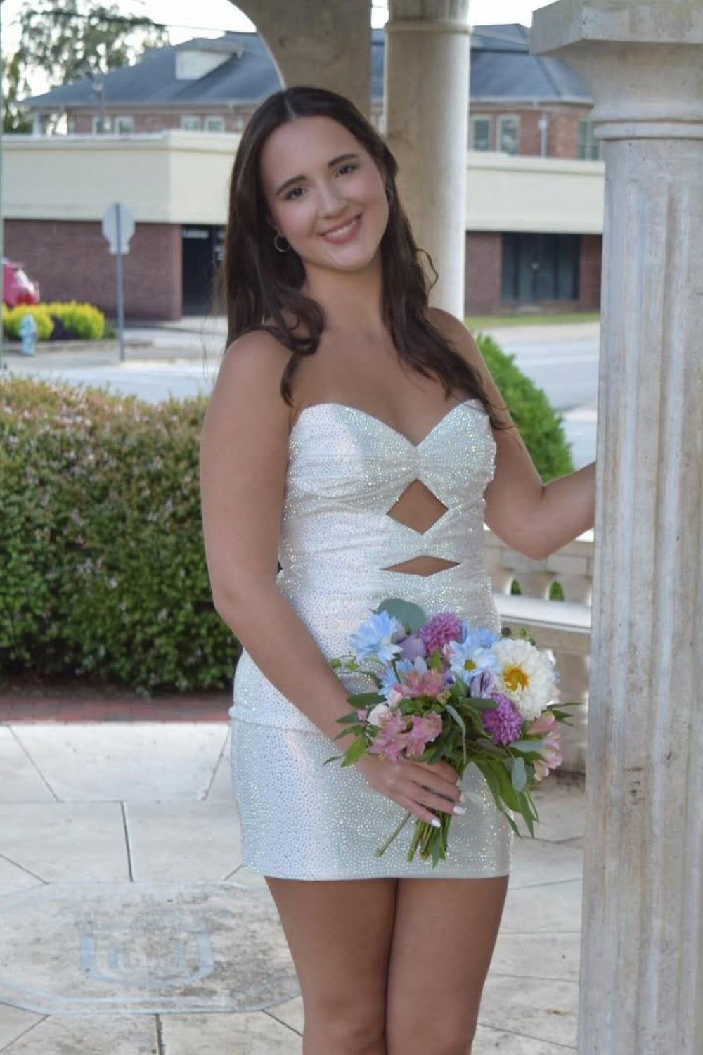 Sweetheart Beaded Fitted Lace-up Back Homecoming Dress in White